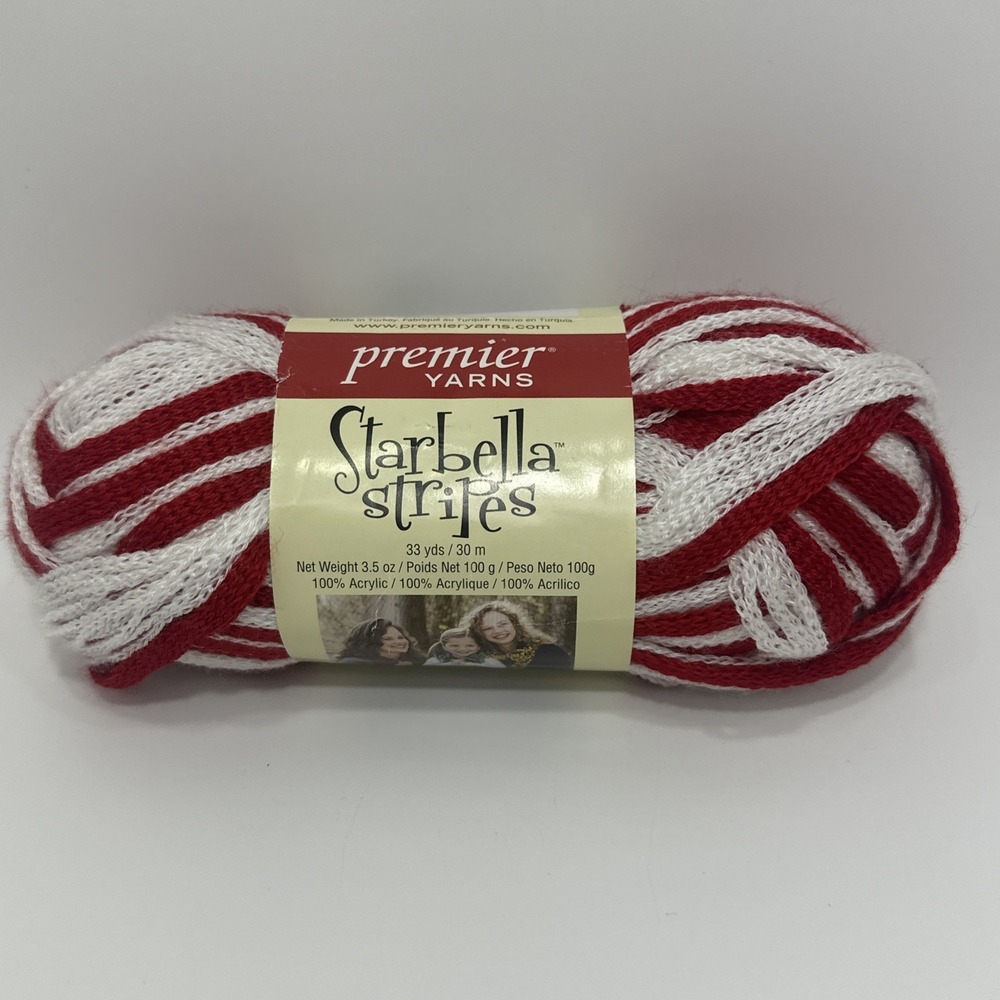 STARBELLA STRIPES PREMIER YARNS Ruffle Red White Candy Cane 3.5 oz Lot# 1790 NEW